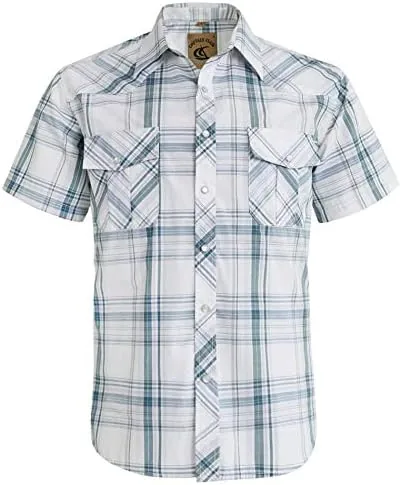 coevals club mens western cowboy short sleeve pearl snap casual plaid work shirts white plaid 28 xl