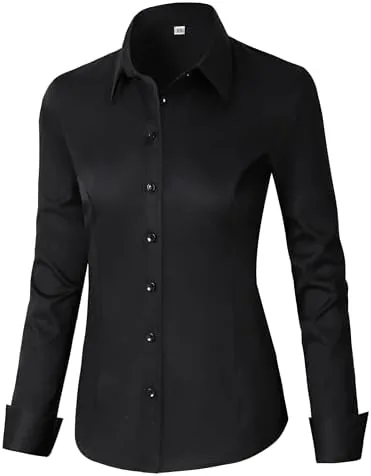 cunlin black button up shirt women collar formal cotton blouse top womens buttons down dress shirts long sleeve fitted collared work button down blouses dressy business casual tunic tops black size m