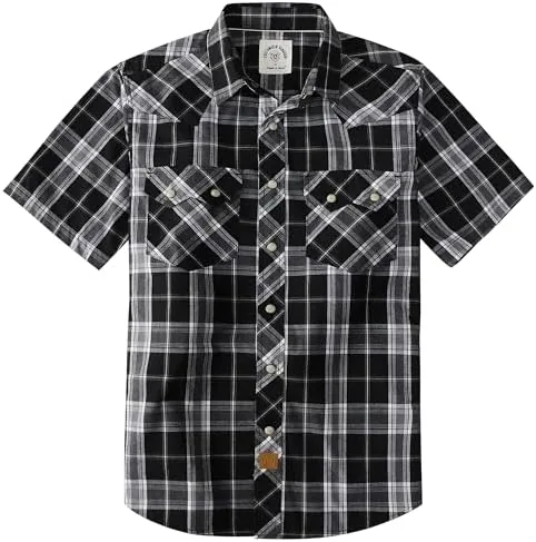 dubinik pearl snap western shirts for men short sleeve cowboy mens casual shirt with 2 sawtooth pocket vintage black and gray x large