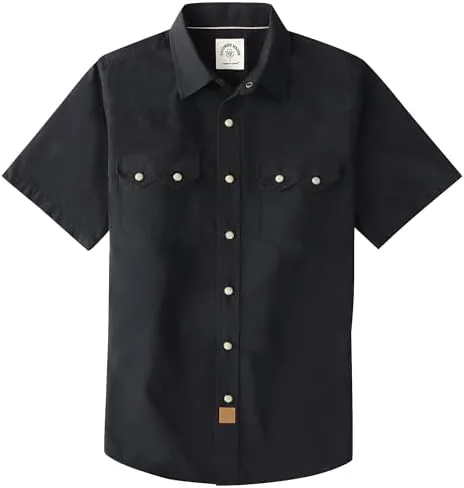dubinik pearl snap western shirts for men short sleeve cowboy mens casual shirt with 2 sawtooth pocket vintage black x large