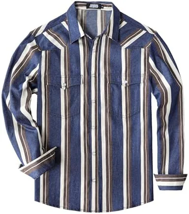 jogal mens western shirts pearl snap cowboy shirt denimbrownwhite large