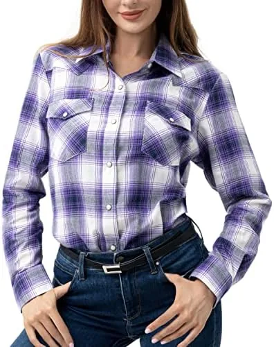 pashartuk western shirts for women cotton long sleeve shirts for women with snap buttons plaid shirts for women purple black 71l